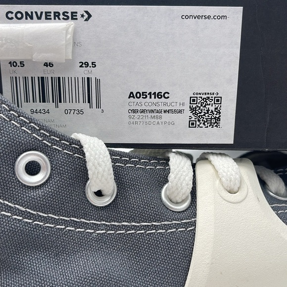 Converse Men’s A05116C CTAS CONSTRUCT HI CYBER GREY/VINTAGE WHITE/EGRET Platform - Picture 16 of 16